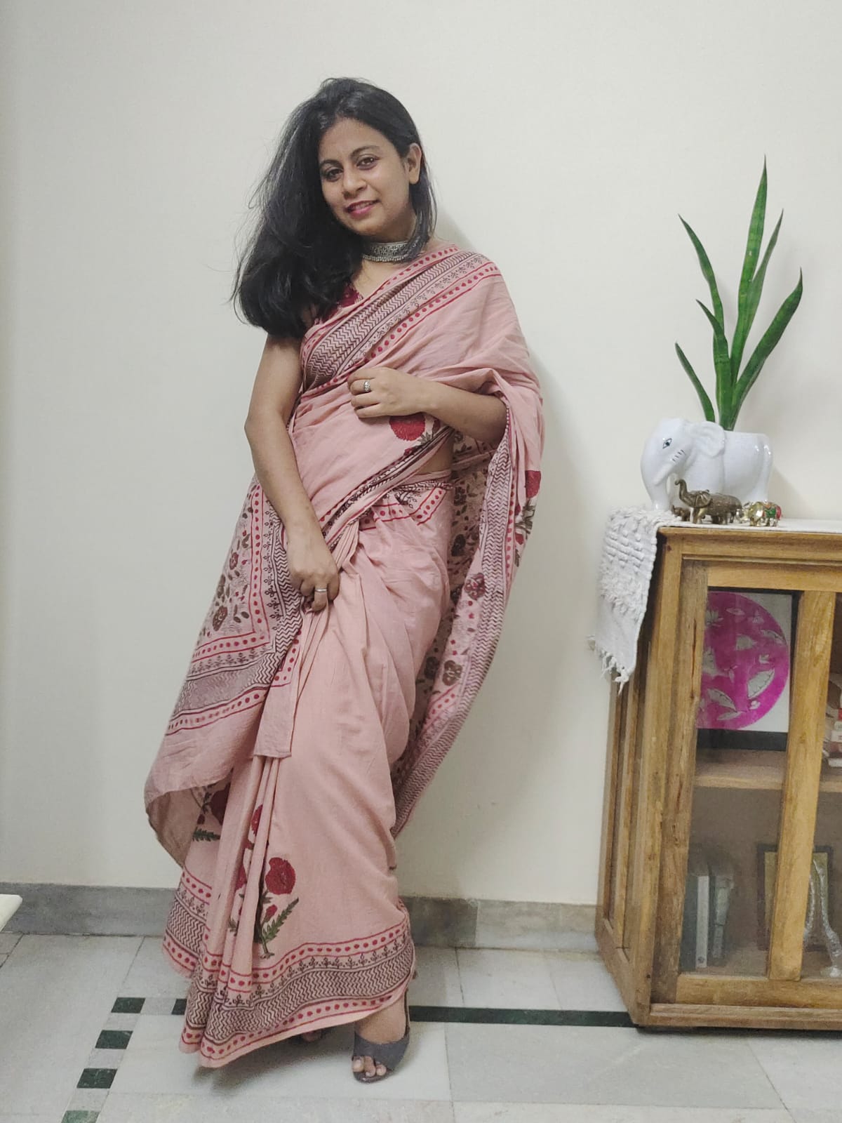 Taabeera Handblock Print Natural Dyed Mulmul Cotton Saree