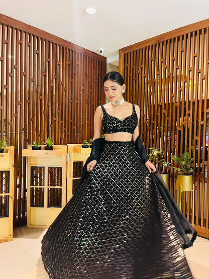 Rida Shimmer Black Lehenga Set