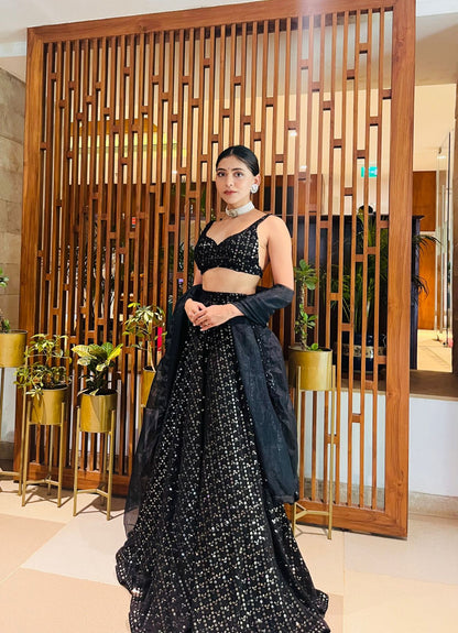 Rida Shimmer Black Lehenga Set