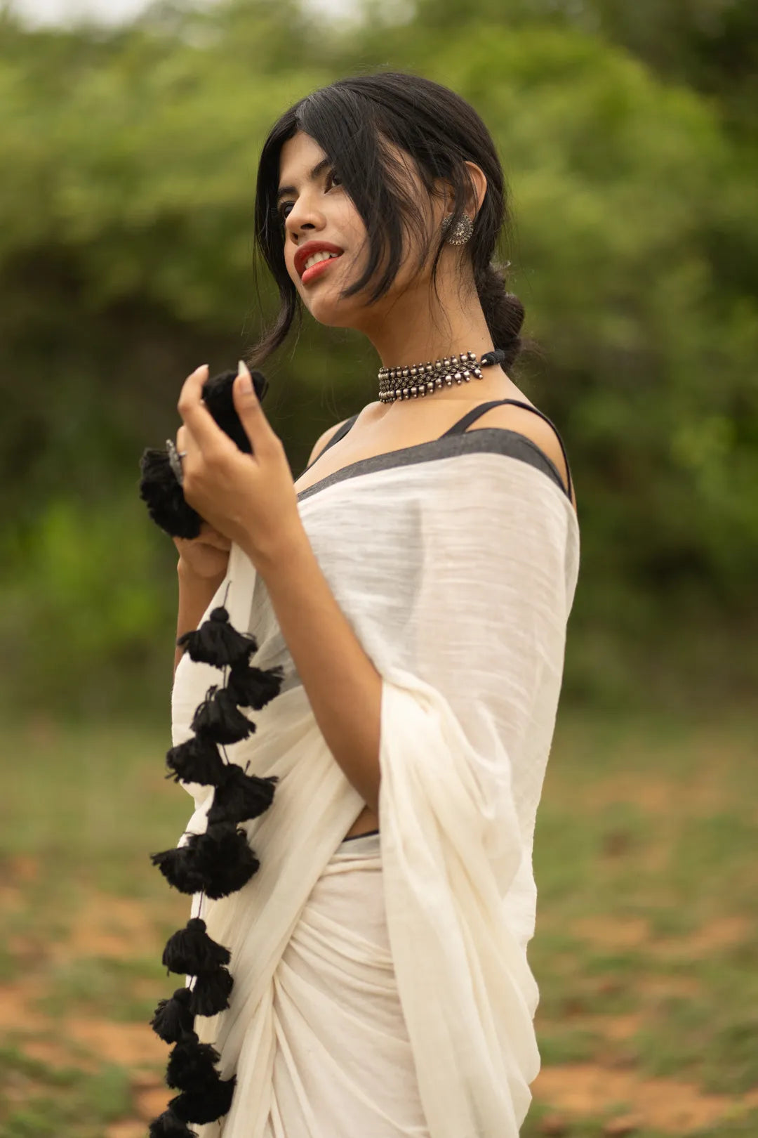 Water Nymphs White Cotton Saree