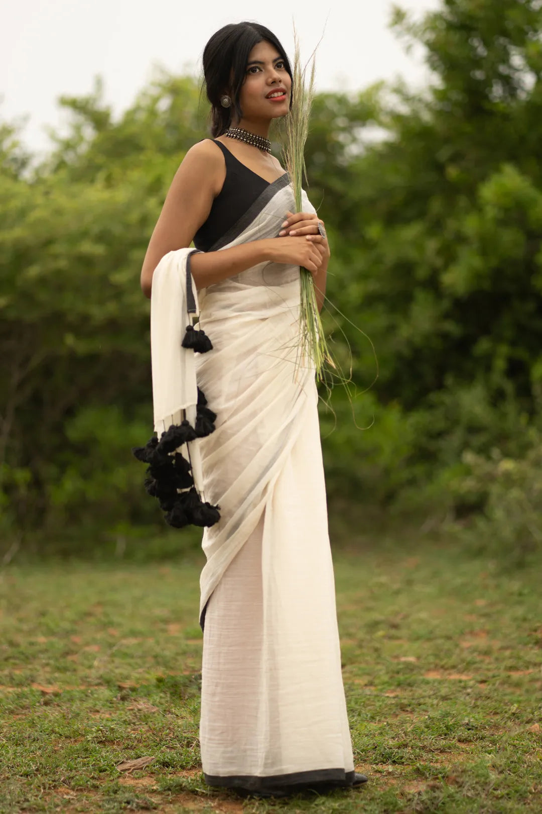 Water Nymphs White Cotton Saree