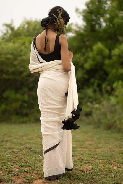 Water Nymphs White Cotton Saree