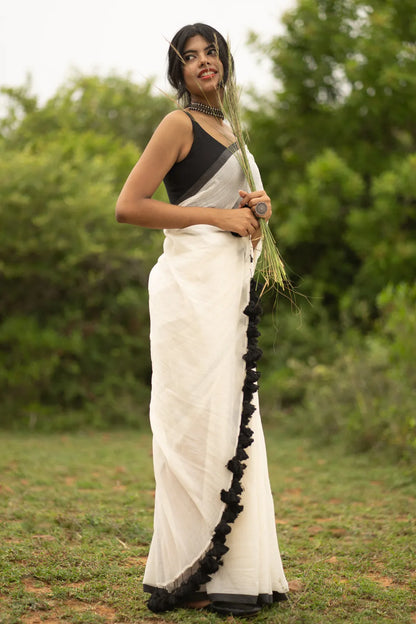 Water Nymphs White Cotton Saree