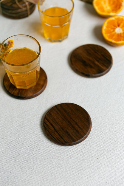 Solid Walnut Wood Round Coasters (Set of 4)