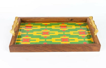 Water Colour Crossed Design Wooden Tray