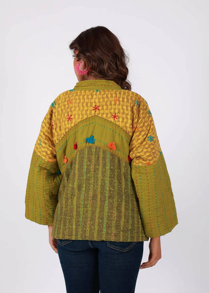 Sparrow Hand Embroidered Thread Work Cotton Layered Jacket