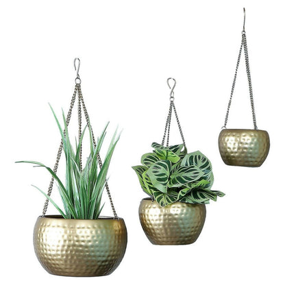 Hanging Gold Hammered Apple Planter Set of 3