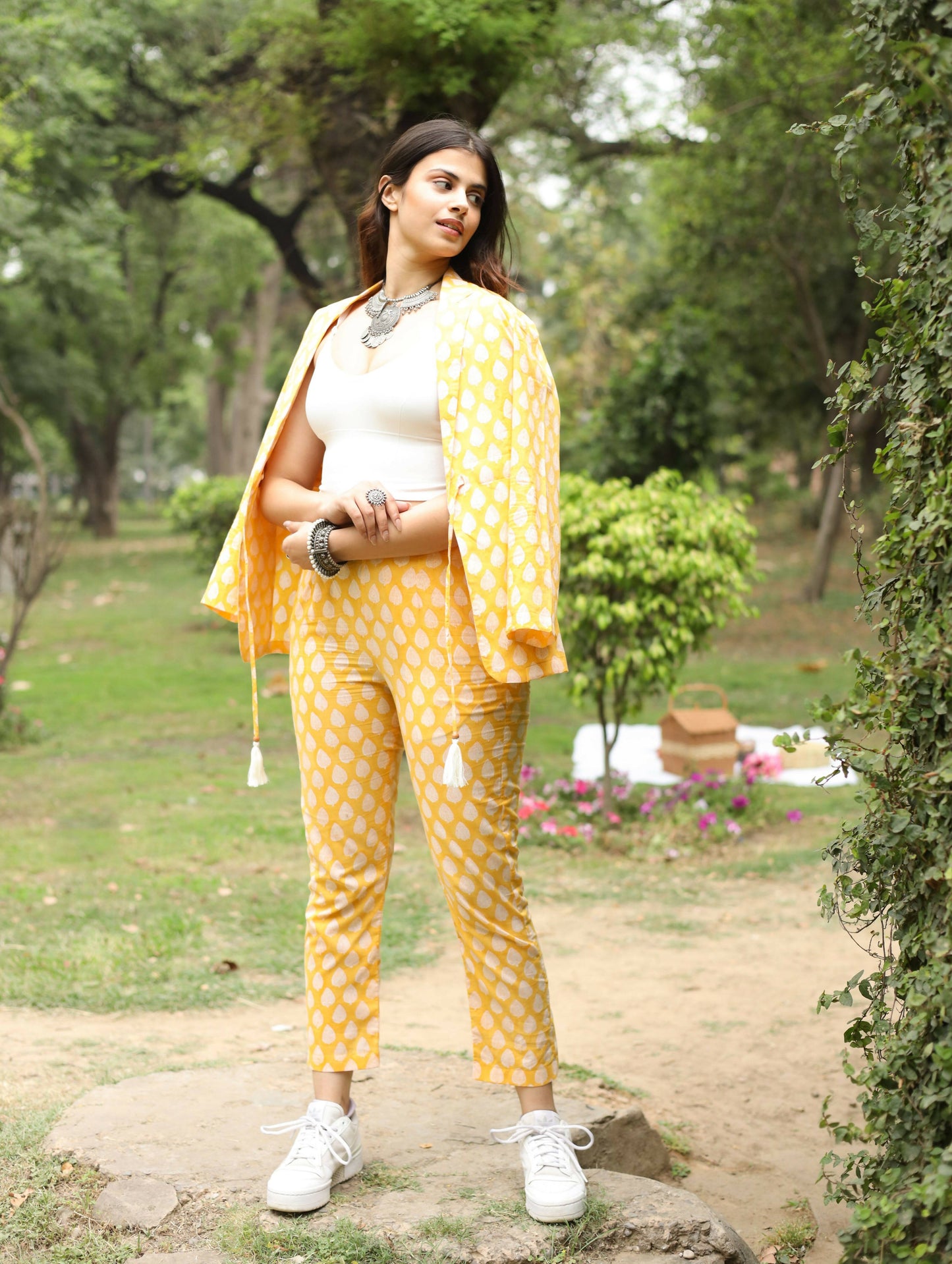 Yellow Booti Dori Blazer Set