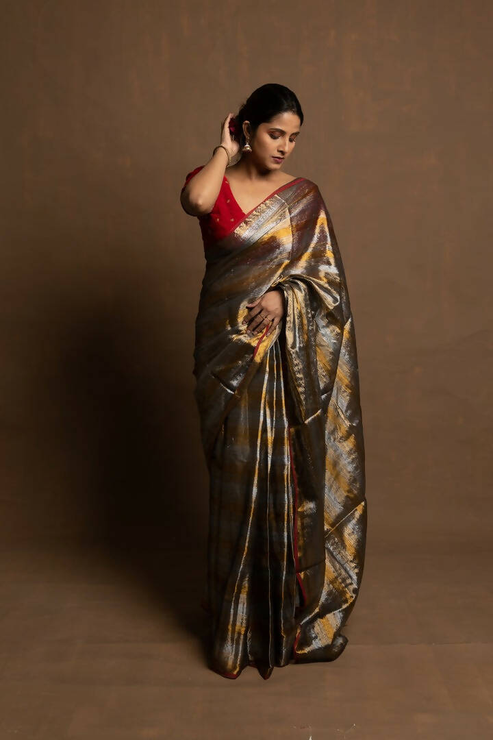 Gold Tiara Wrinkled Tissue Saree