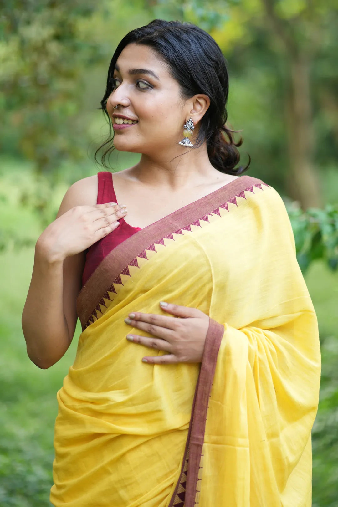 Summer Memory Yellow Saree with Maroon Border