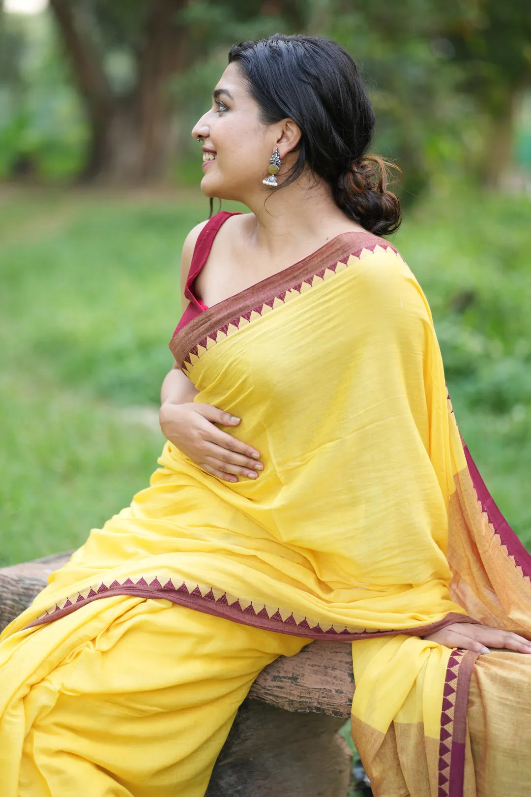 Summer Memory Yellow Saree with Maroon Border