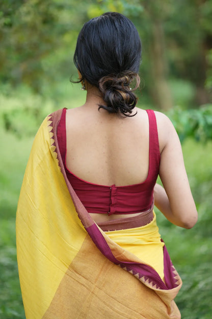 Summer Memory Yellow Saree with Maroon Border