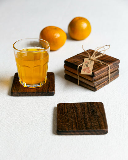 Solid Walnut Wood Square Coasters (Set of 4)