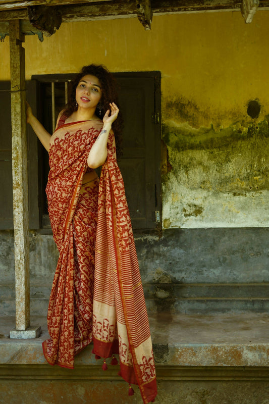 Mystic Maroon Jaal Delight - Chanderi Saree