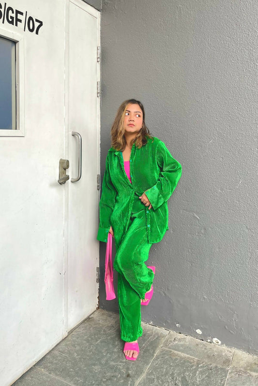 Pleated Hot Green Coord Set
