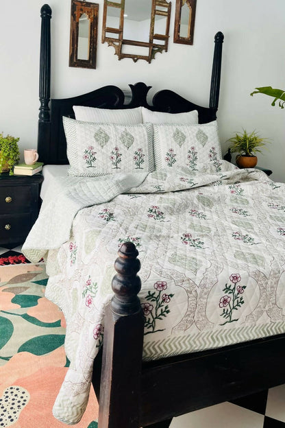 Mehrab Handblock Printed Reversible Quilted Bedcover