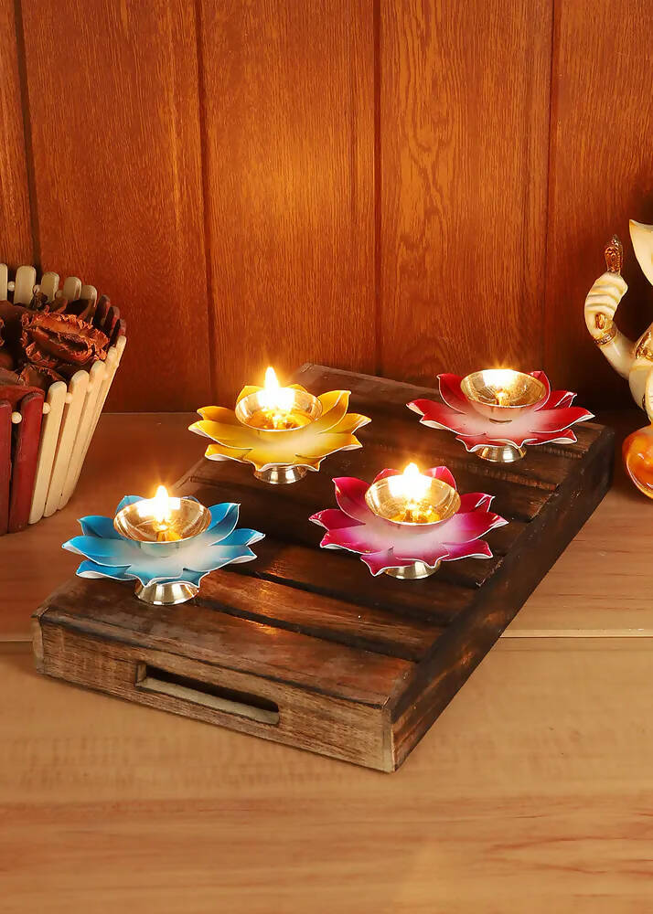 Brass Colored Diya - Set of 4