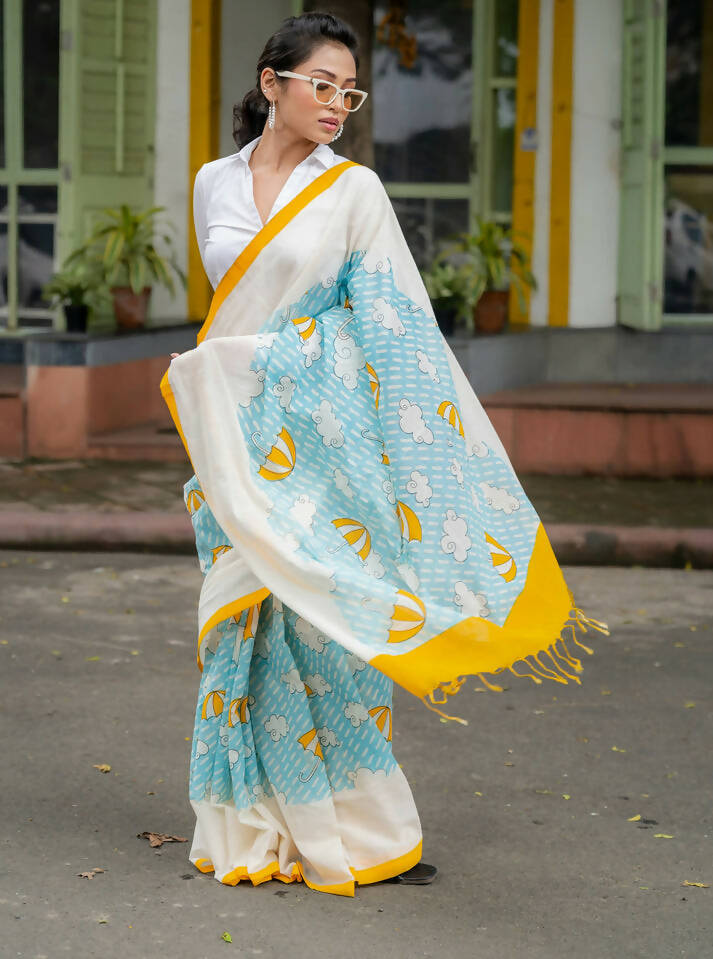 Quirky And Unique Google Hand Printed Saree In Mul Cotton Fabric With Ikkat  Print Blouse Piece at Rs 1599 | Cotton Hand Block Printed Saree in Mumbai |  ID: 22342243212