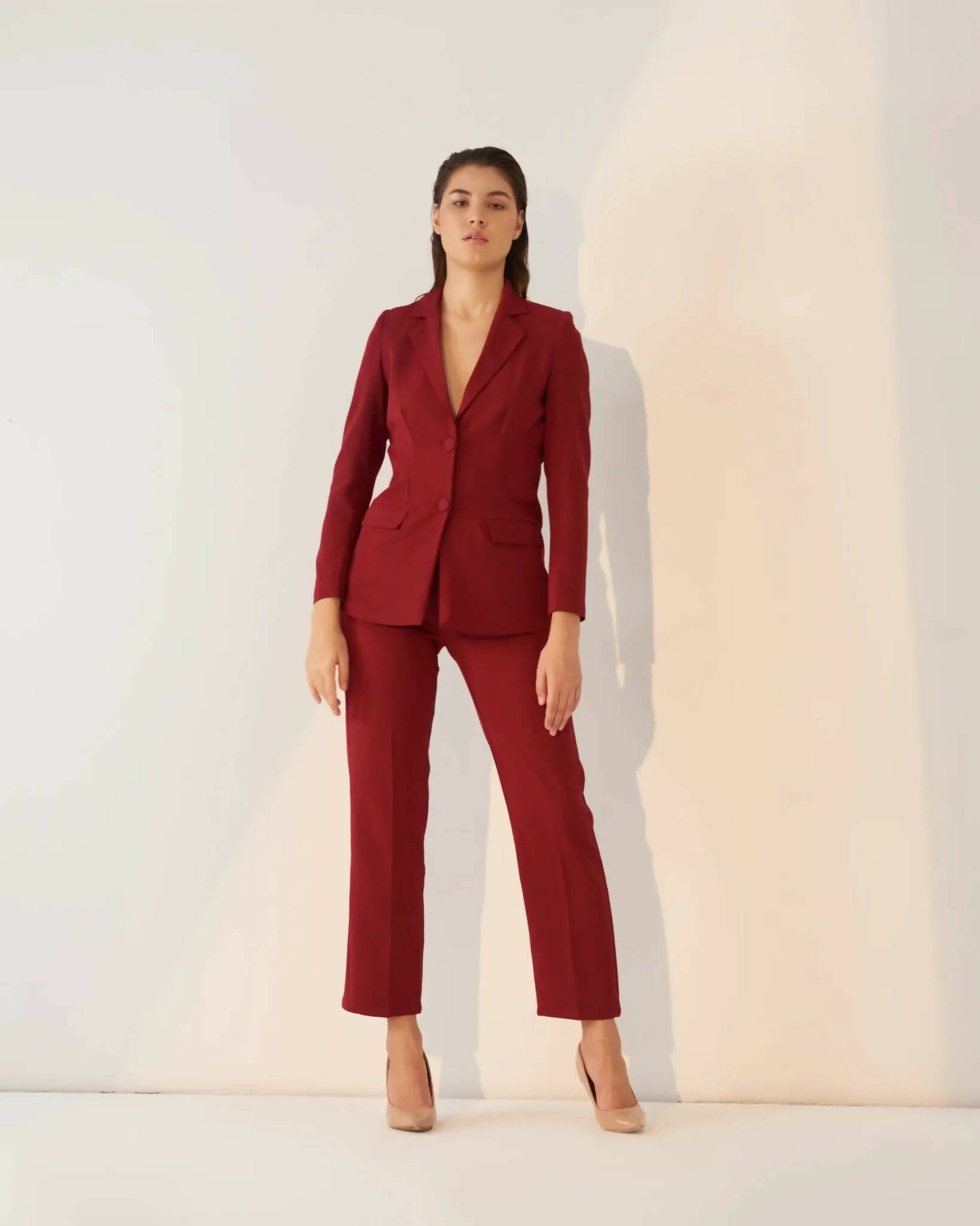 Iconic - Maroon Blazer With Straight Pants (Set)