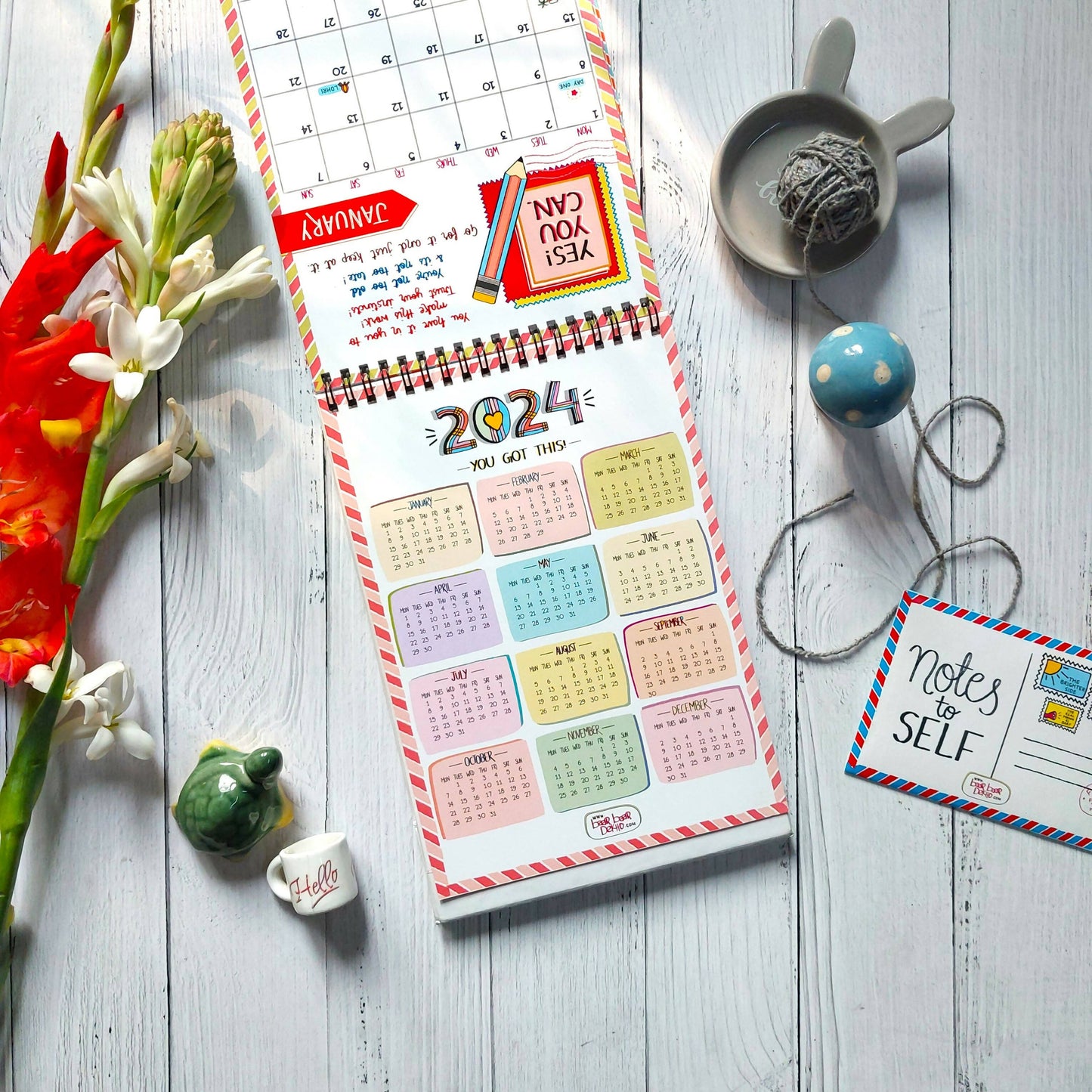 Notes to Self' | 2024 Desk Calendar + FREE stickers