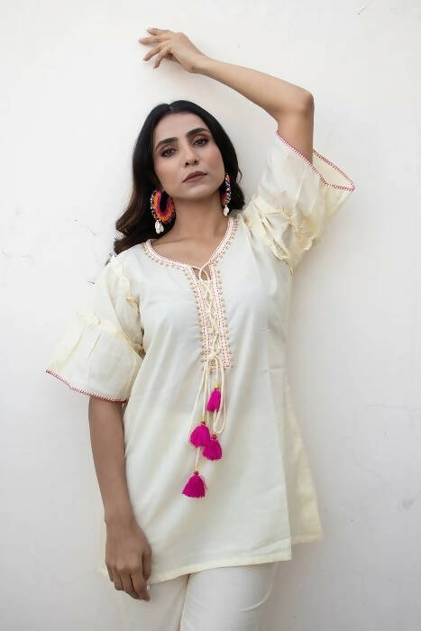 Miwa Ivory Cotton Coord Set with Katha Embroidery