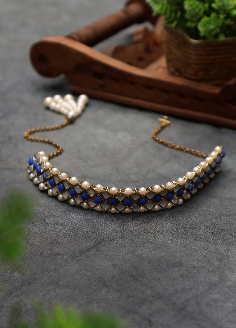 Geo Kundan and Stone Choker Necklace