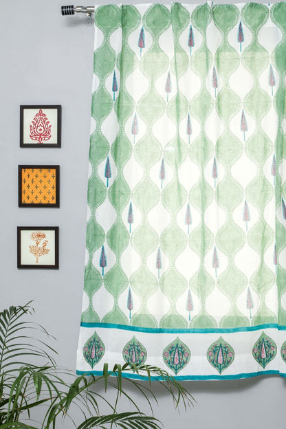 Aloe Palm Handblock Printed Cotton Window Curtain