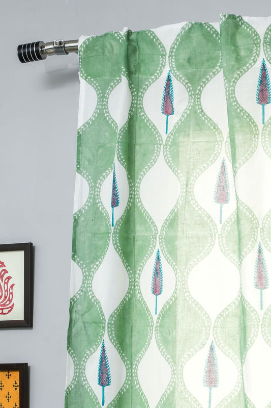 Aloe Palm Handblock Printed Cotton Window Curtain