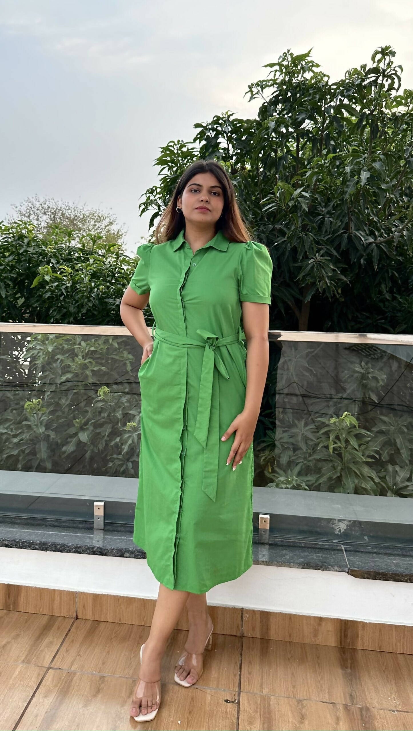 Evergreen – Cotton Green Shirt Dress