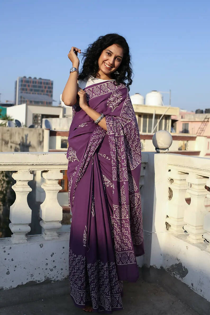 Grape Purple Woven Kanjivaram Silk Saree - Urban Womania