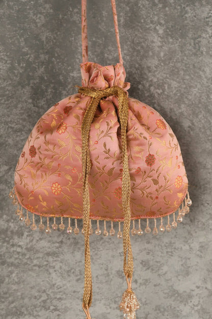 Peach Crystal Fringe Potli