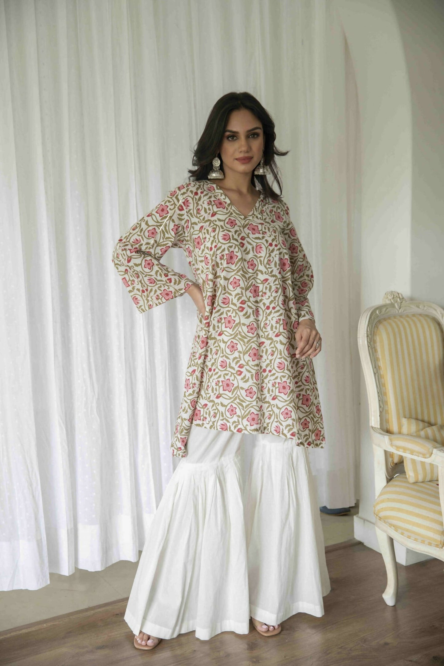 Floral Printed Kurta Sharara Set