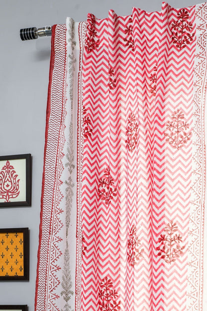 Blast colour red Handblock Printed Cotton Window Curtain