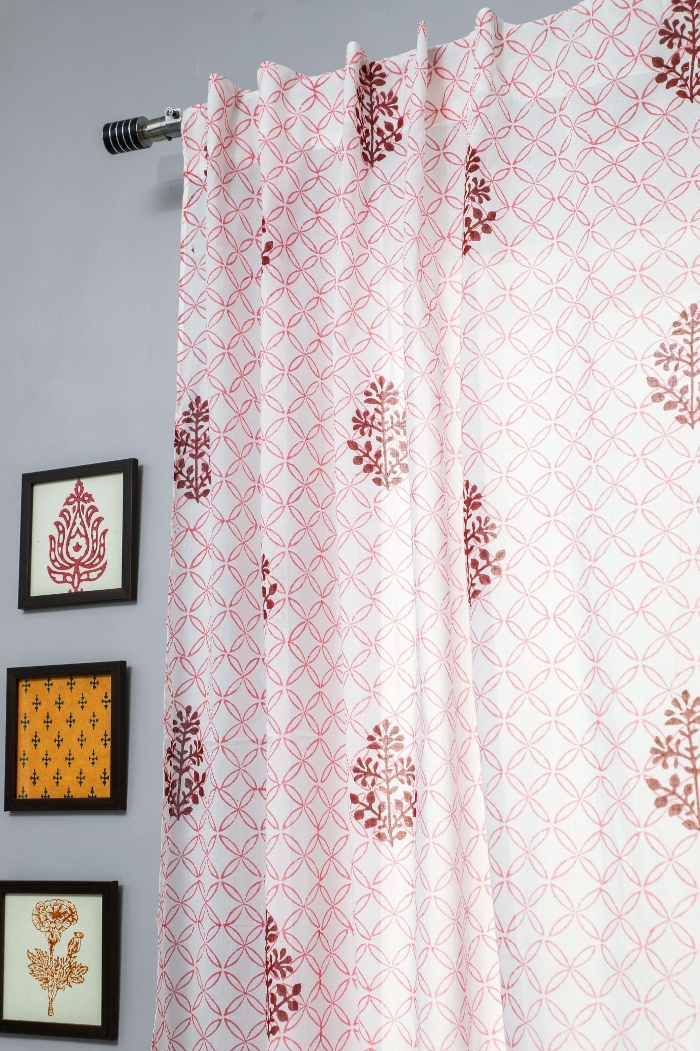 Bunz's Red Bangles Handblock Printed Cotton Window Curtain