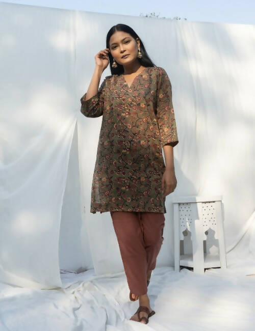 Short Olive Cotton Kurta Pant Set