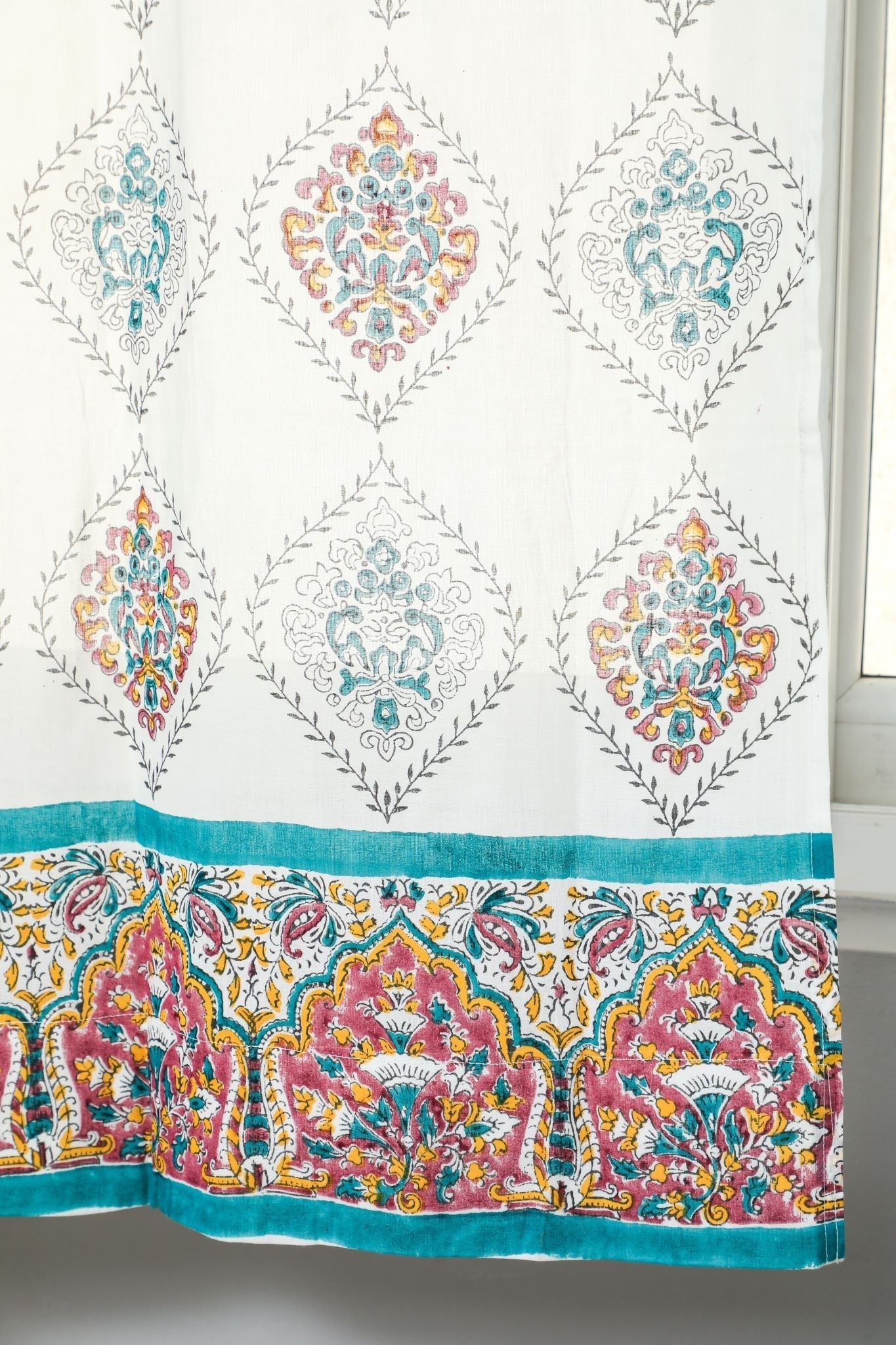 Carved Ornaments Handblock Printed Cotton Window Curtain