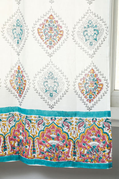 Carved Ornaments Handblock Printed Cotton Window Curtain