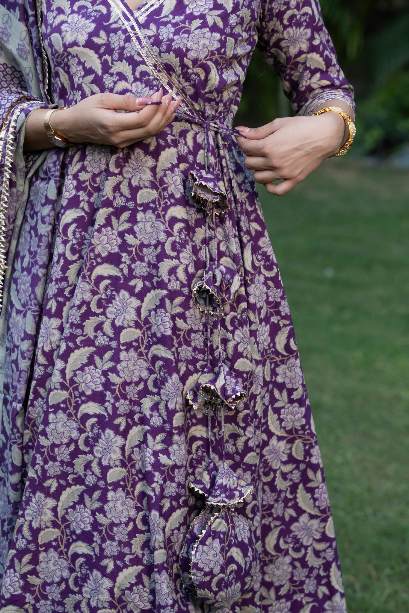 Periwinkle Floral Blockprint Cotton Suit Set