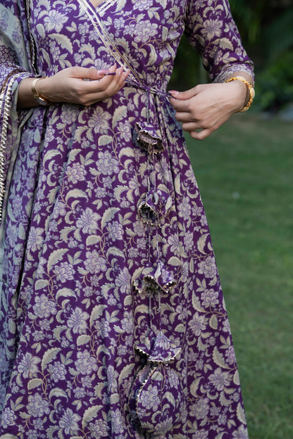 Periwinkle Floral Blockprint Cotton Suit Set