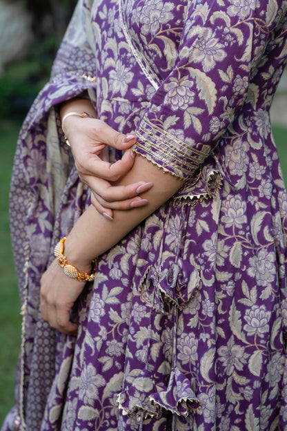 Periwinkle Floral Blockprint Cotton Suit Set