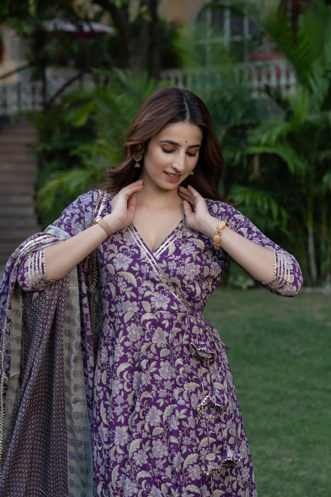 Periwinkle Floral Blockprint Cotton Suit Set