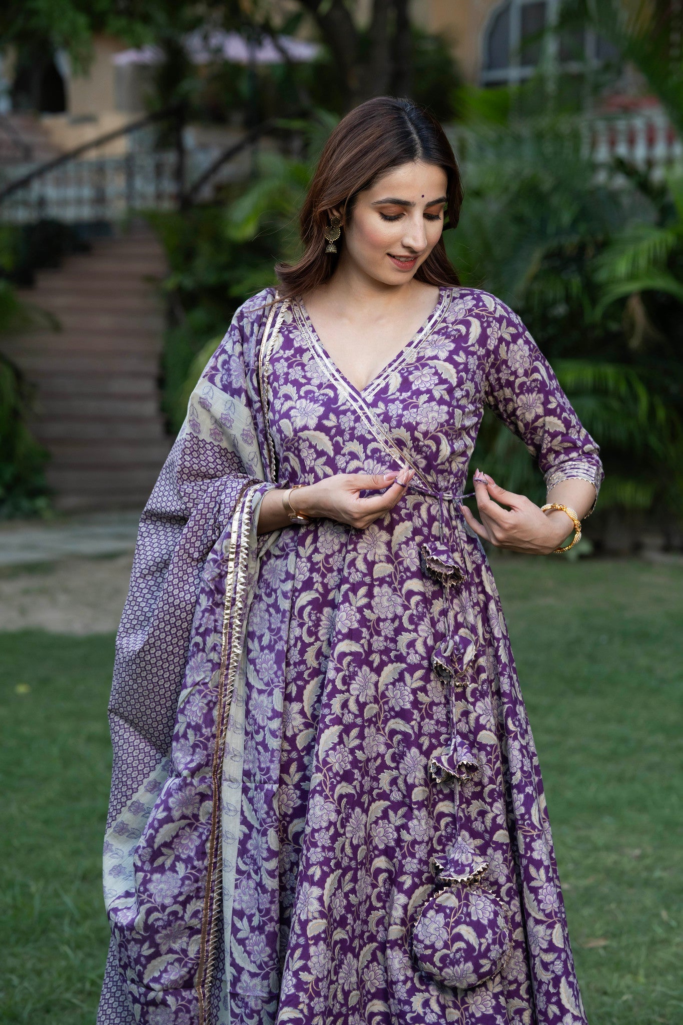 Periwinkle Floral Blockprint Cotton Suit Set