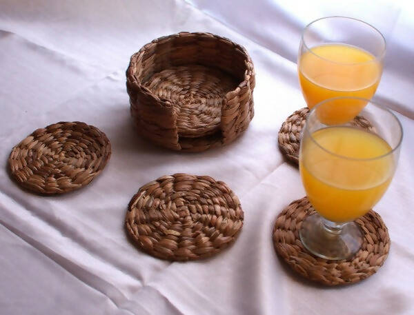 Cloth Weaved Basket & Water Hyacinth Coasters