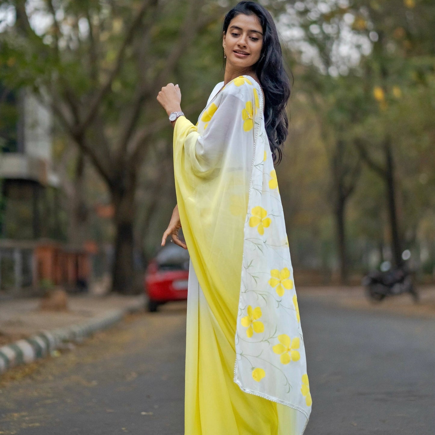 Ombre Saree In Yellow