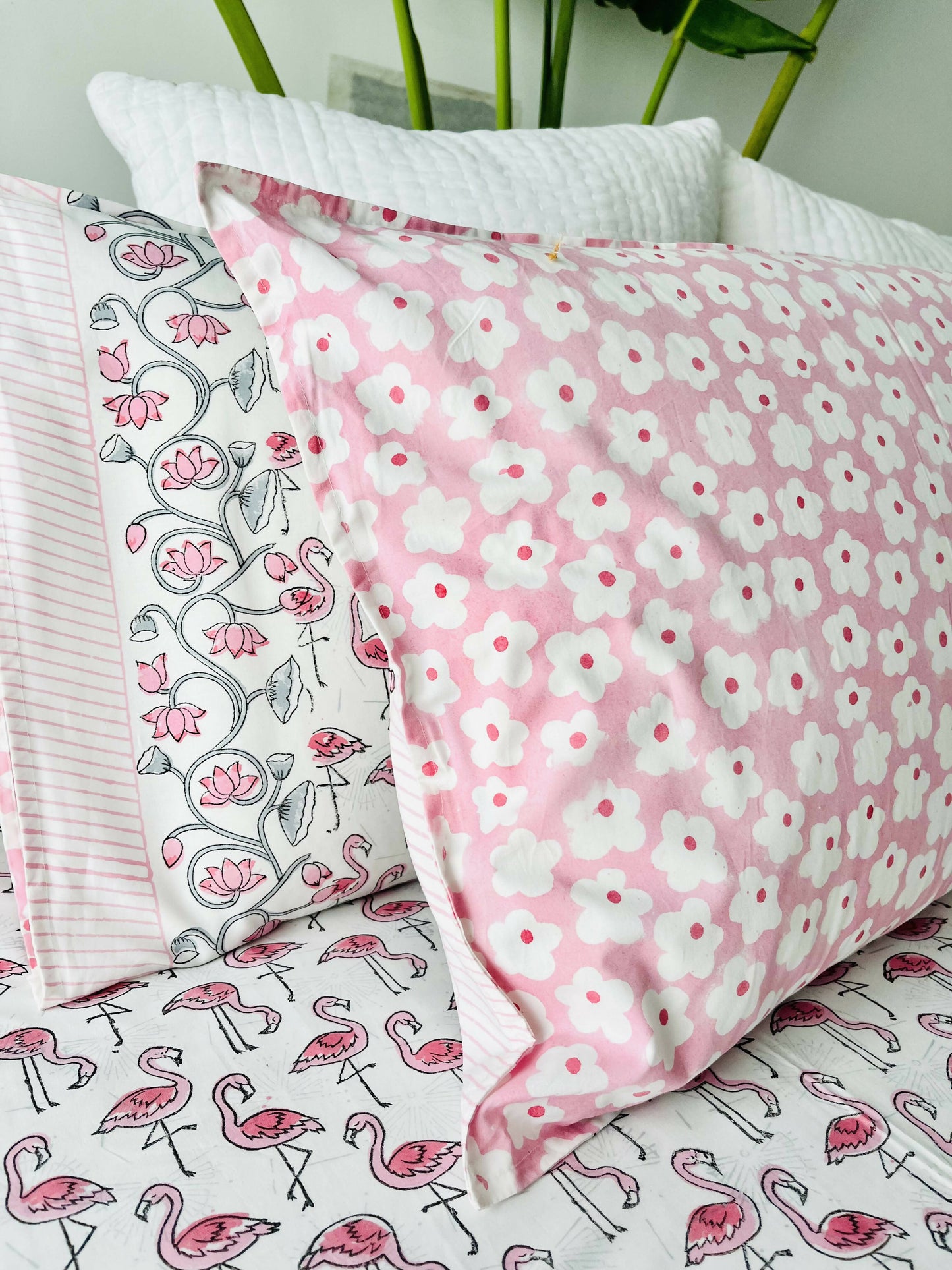 Flamingo Block Printed Cotton Bedsheet