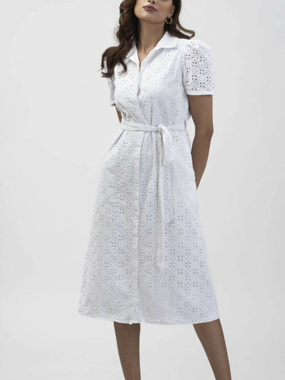 White Schiffli Shirt Dress