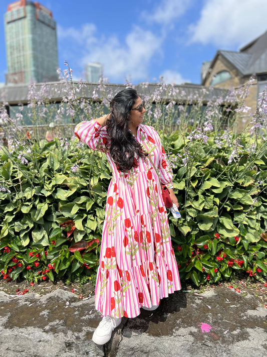 Pink Poppy Flower Tier Dress