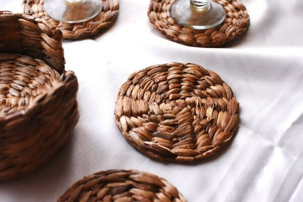 Cloth Weaved Basket & Water Hyacinth Coasters