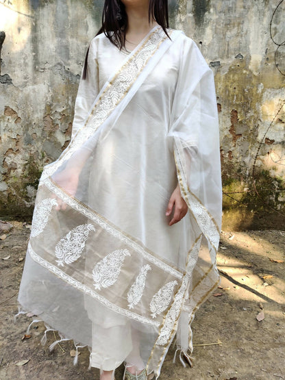 Ivory Cotton Silk Organza Dupatta Set