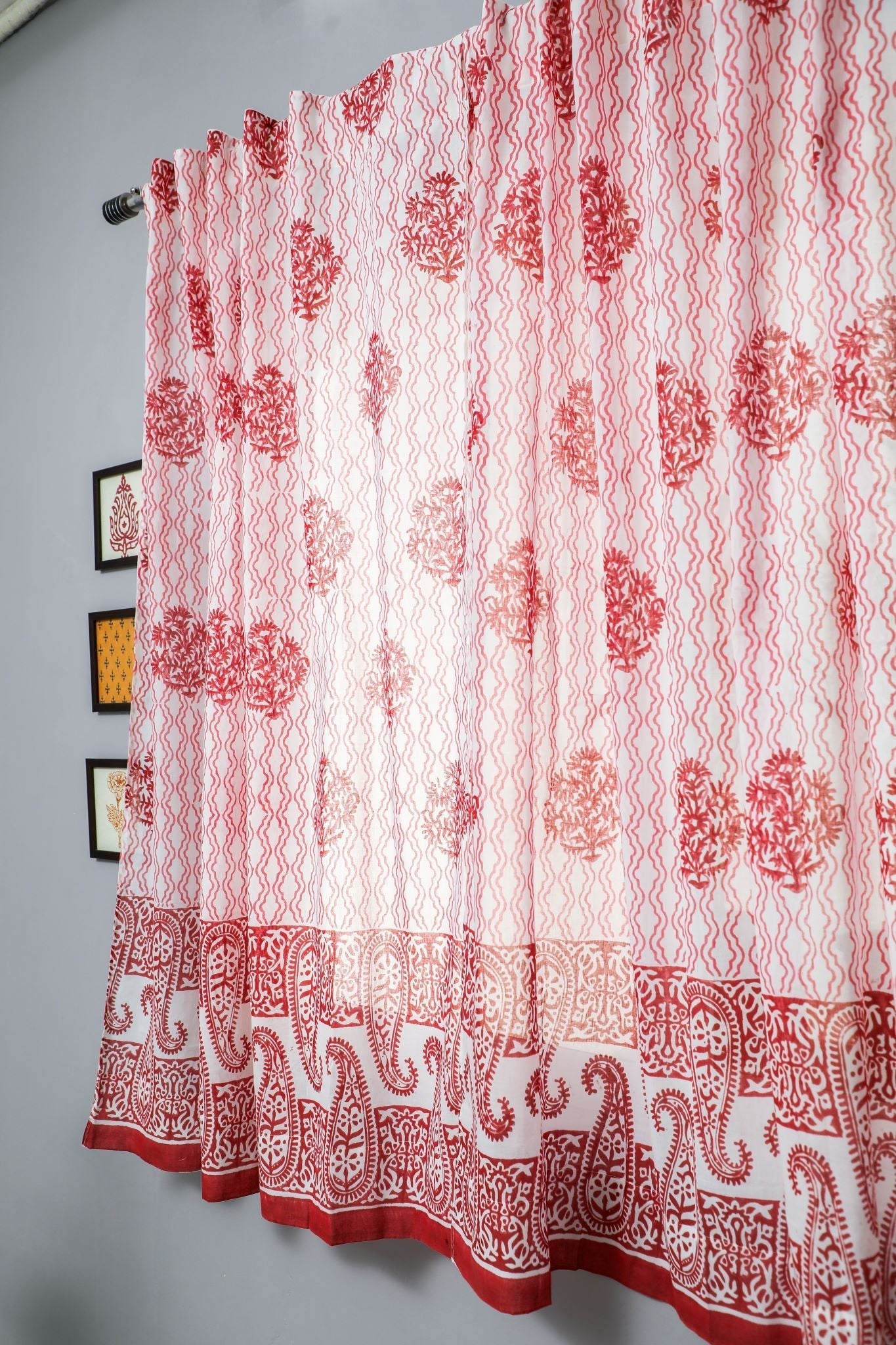 Dazzling Rose Handblock Printed Cotton Window Curtain